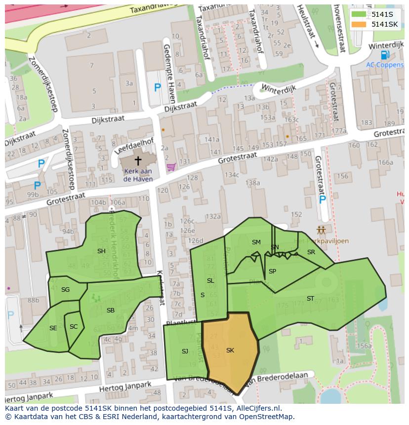 Afbeelding van het postcodegebied 5141 SK op de kaart.