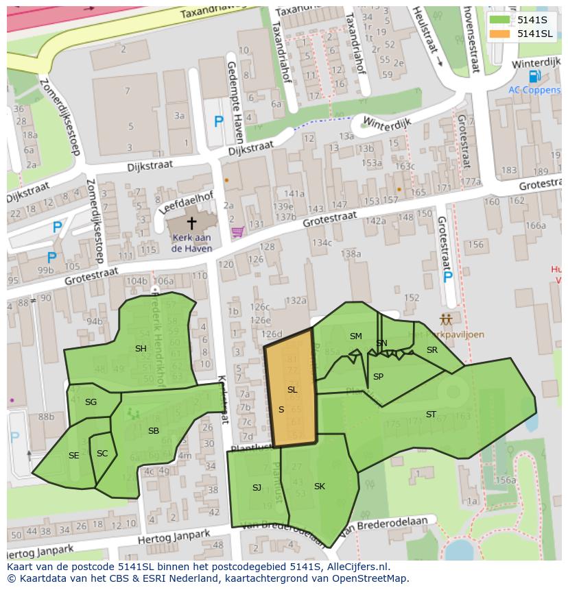 Afbeelding van het postcodegebied 5141 SL op de kaart.