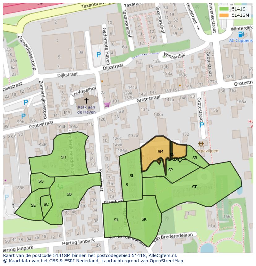 Afbeelding van het postcodegebied 5141 SM op de kaart.