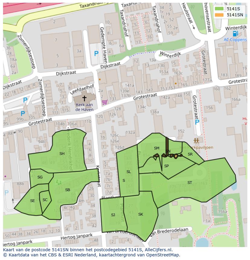Afbeelding van het postcodegebied 5141 SN op de kaart.