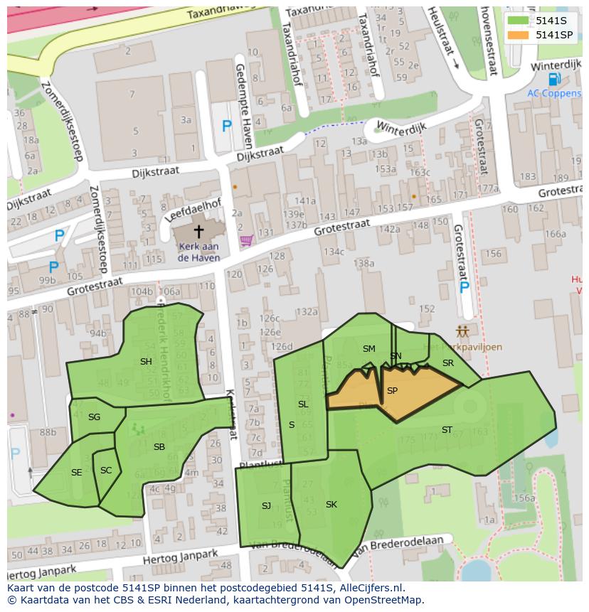 Afbeelding van het postcodegebied 5141 SP op de kaart.