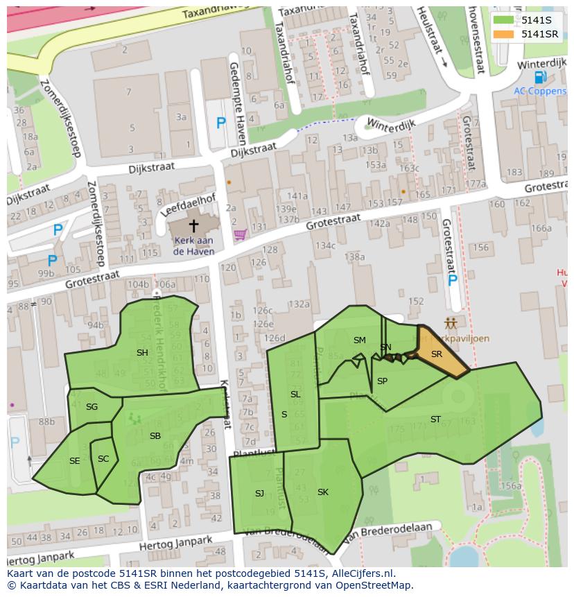 Afbeelding van het postcodegebied 5141 SR op de kaart.