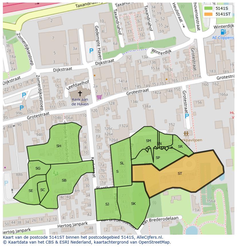 Afbeelding van het postcodegebied 5141 ST op de kaart.