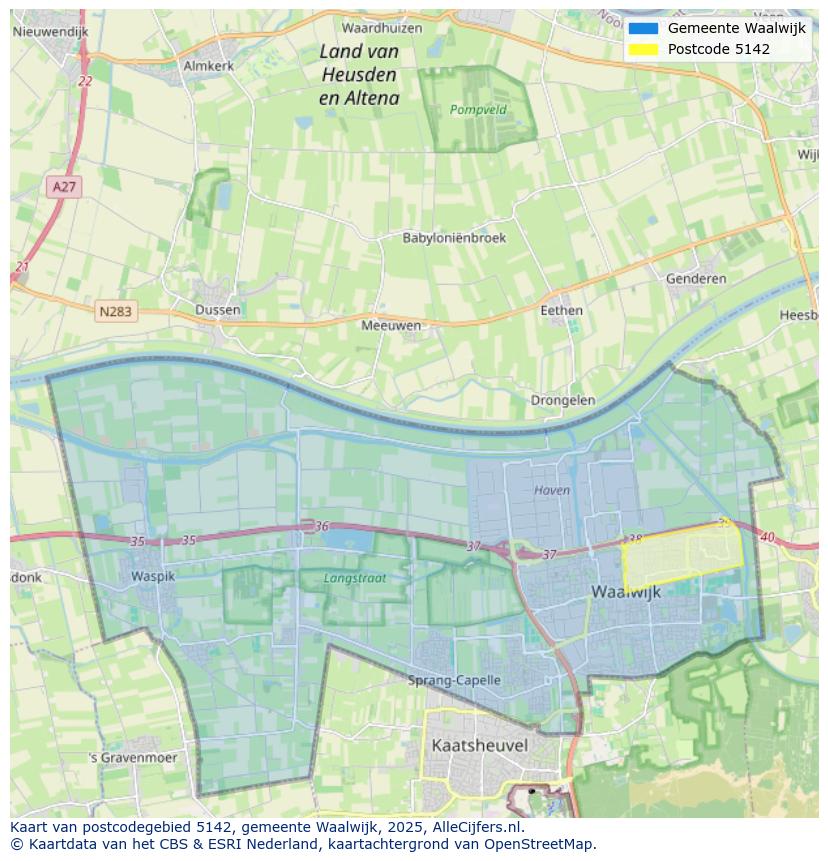 Afbeelding van het postcodegebied 5142 op de kaart.