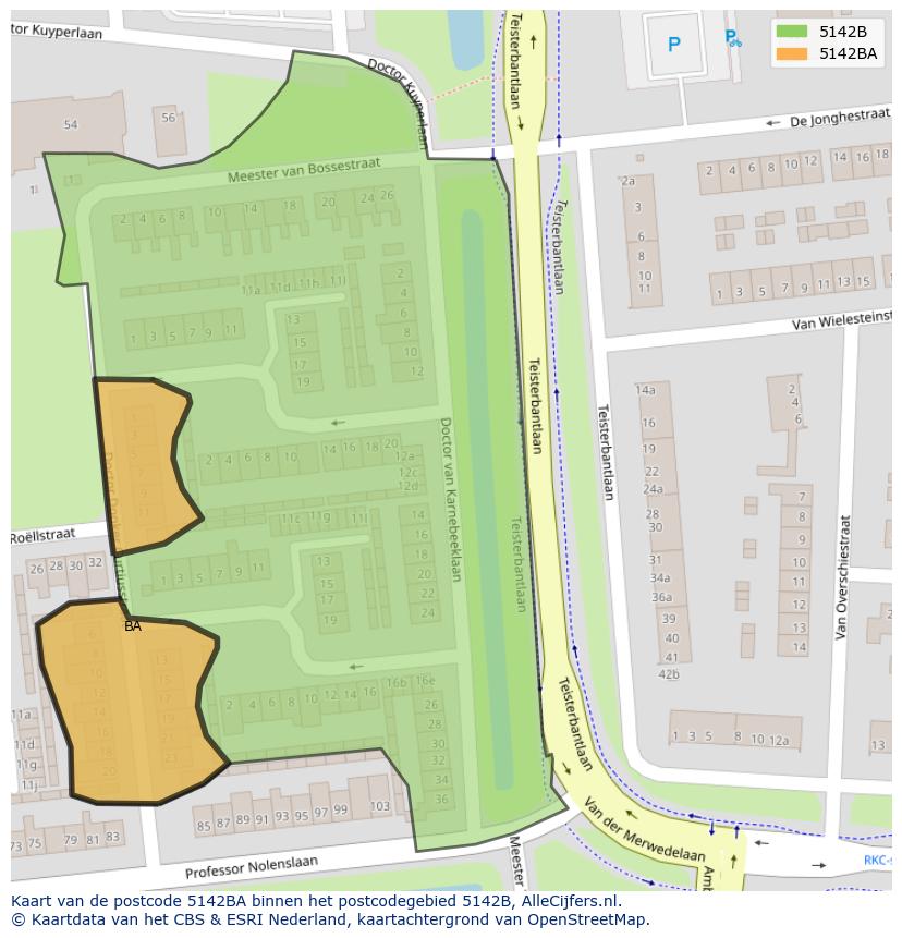 Afbeelding van het postcodegebied 5142 BA op de kaart.