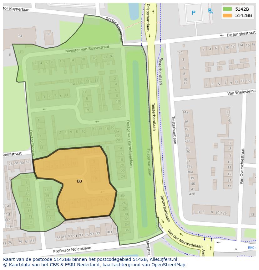Afbeelding van het postcodegebied 5142 BB op de kaart.