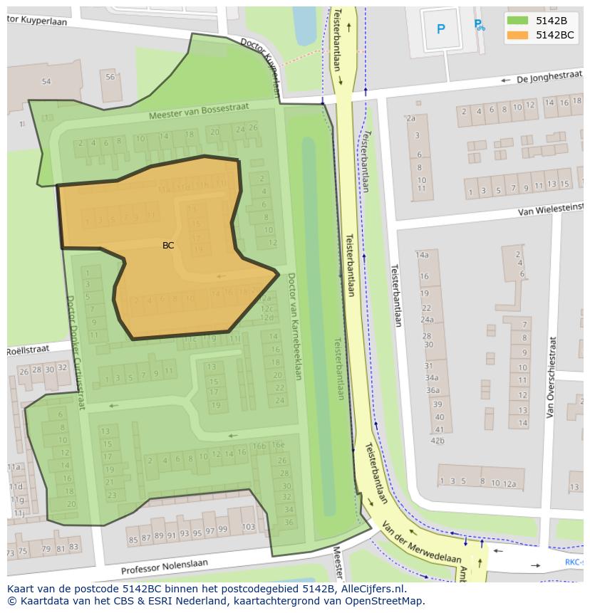 Afbeelding van het postcodegebied 5142 BC op de kaart.