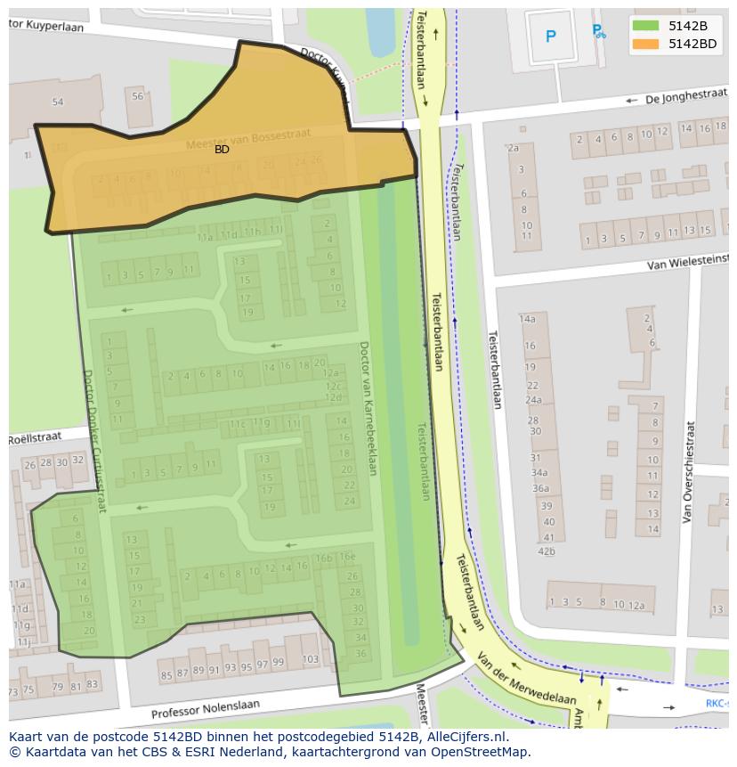 Afbeelding van het postcodegebied 5142 BD op de kaart.