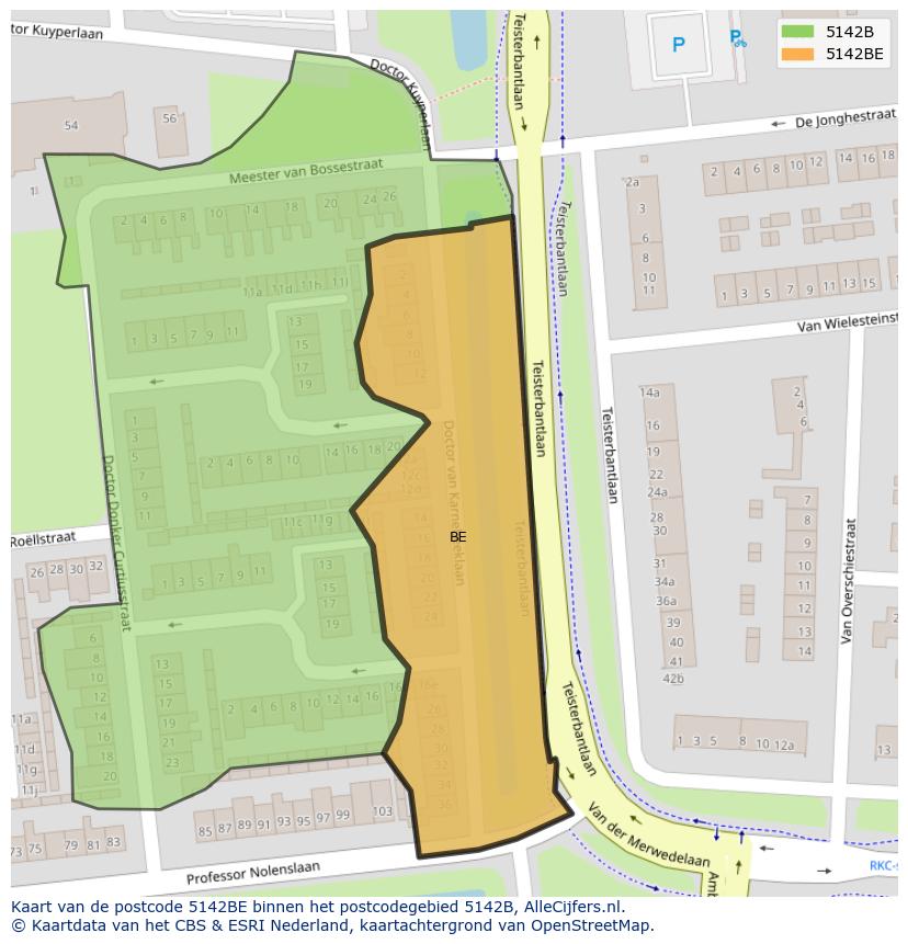 Afbeelding van het postcodegebied 5142 BE op de kaart.