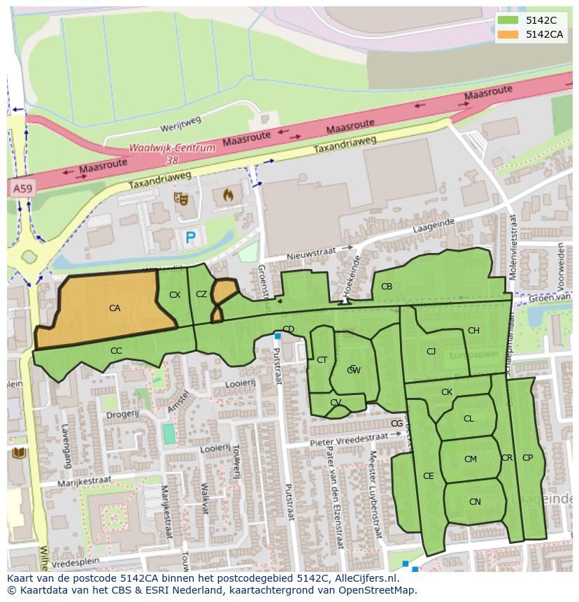 Afbeelding van het postcodegebied 5142 CA op de kaart.