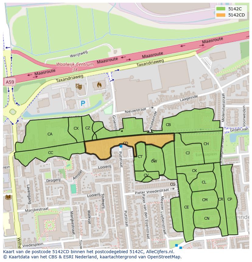 Afbeelding van het postcodegebied 5142 CD op de kaart.