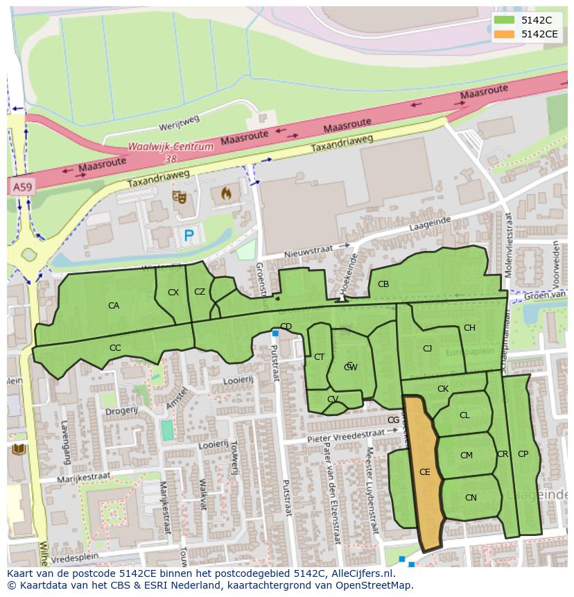 Afbeelding van het postcodegebied 5142 CE op de kaart.