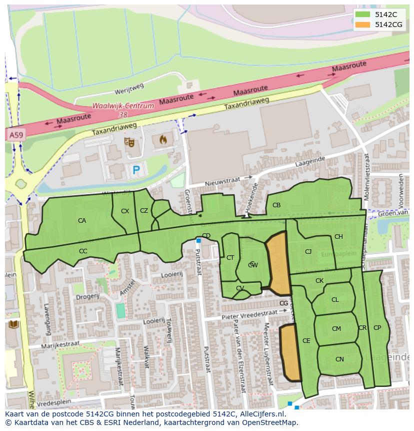 Afbeelding van het postcodegebied 5142 CG op de kaart.