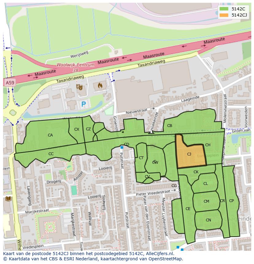 Afbeelding van het postcodegebied 5142 CJ op de kaart.