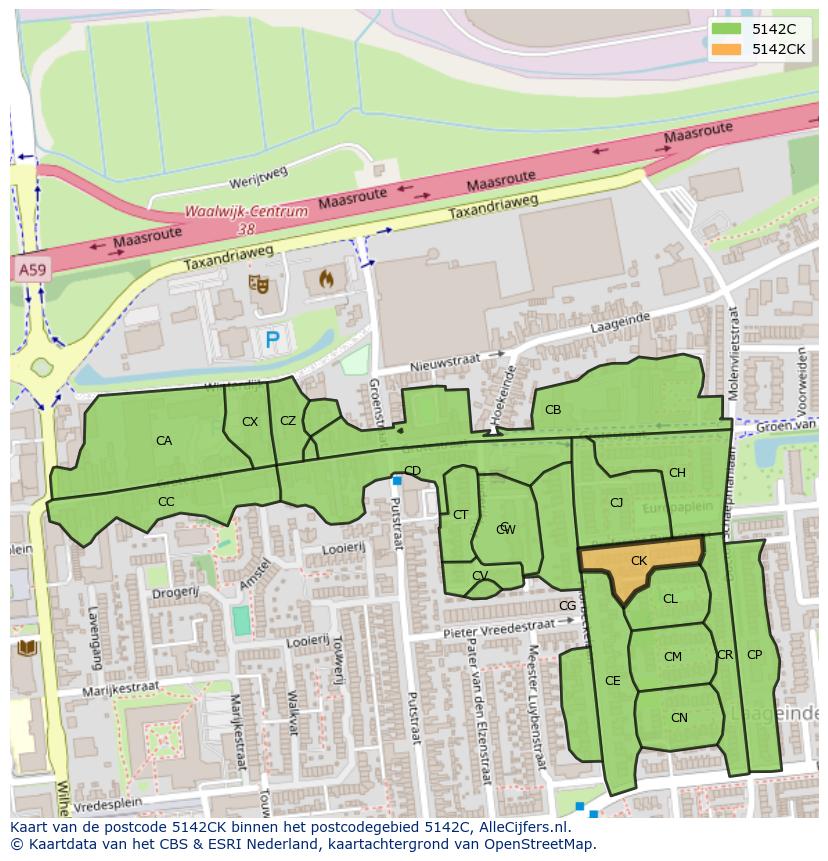 Afbeelding van het postcodegebied 5142 CK op de kaart.