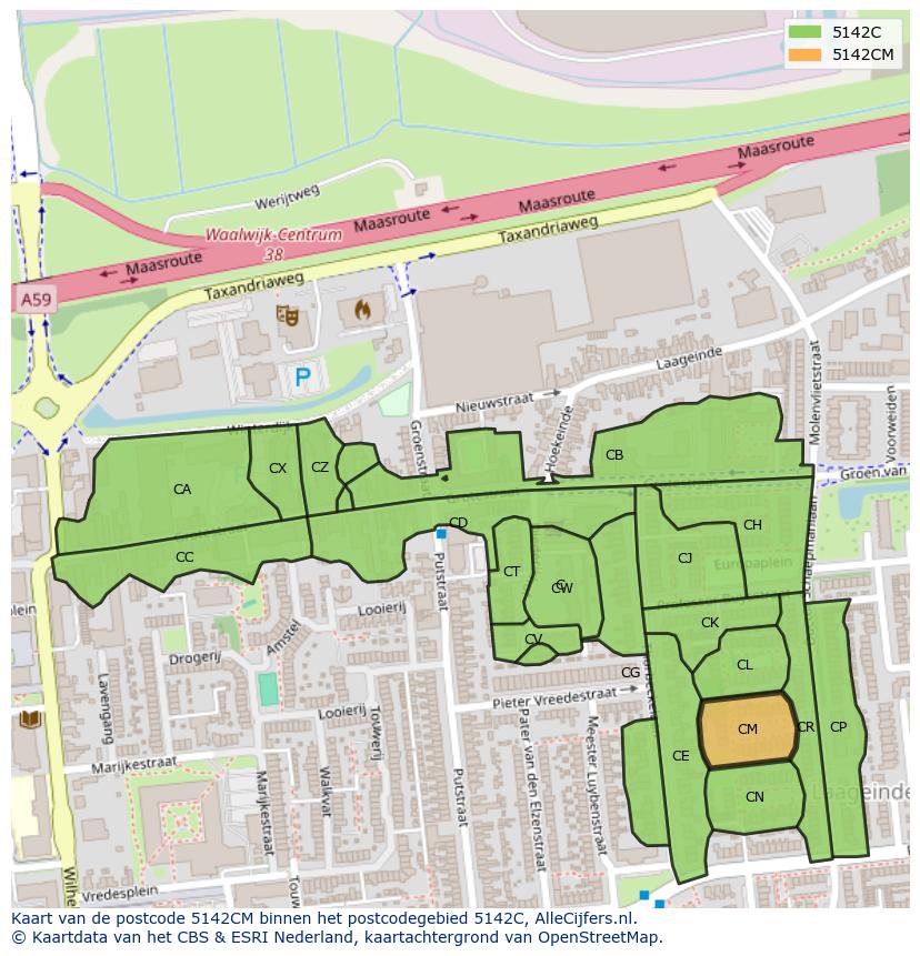 Afbeelding van het postcodegebied 5142 CM op de kaart.