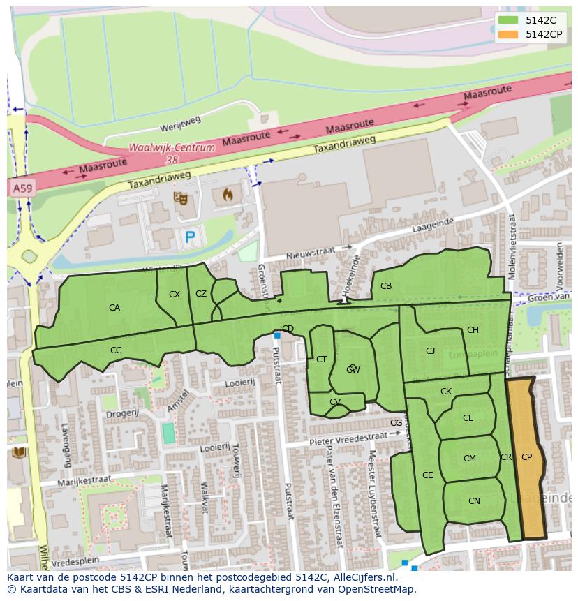 Afbeelding van het postcodegebied 5142 CP op de kaart.