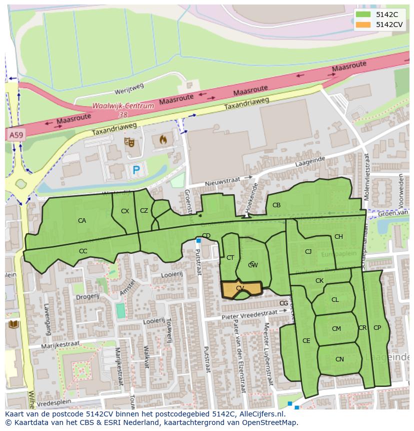 Afbeelding van het postcodegebied 5142 CV op de kaart.