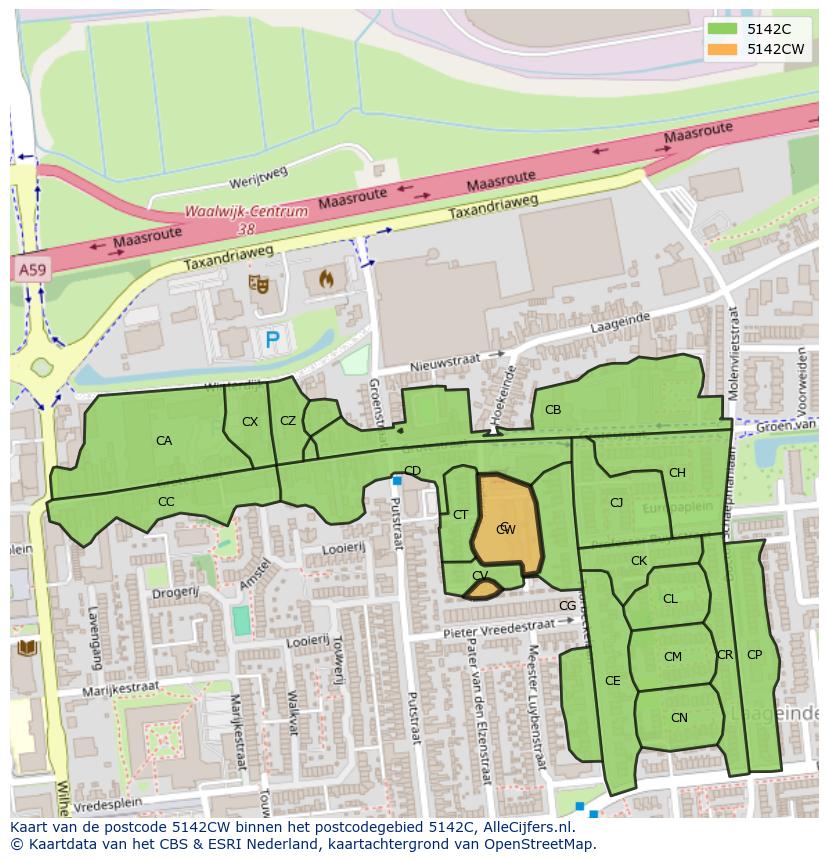 Afbeelding van het postcodegebied 5142 CW op de kaart.