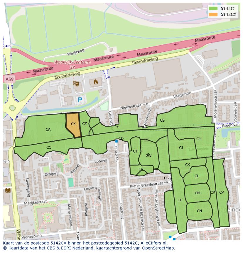 Afbeelding van het postcodegebied 5142 CX op de kaart.