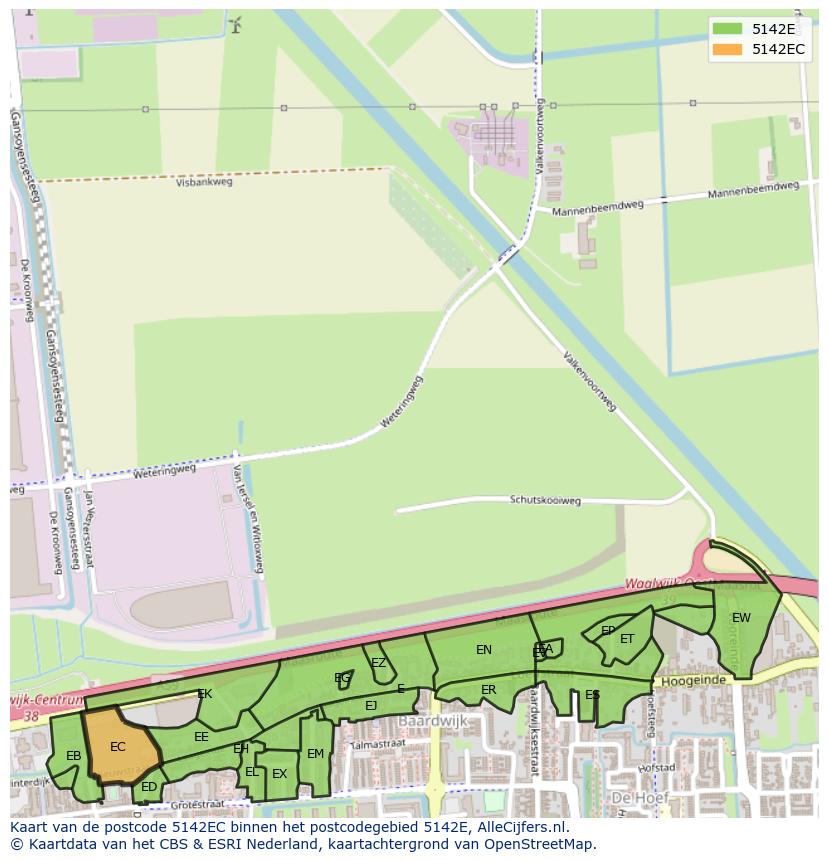 Afbeelding van het postcodegebied 5142 EC op de kaart.