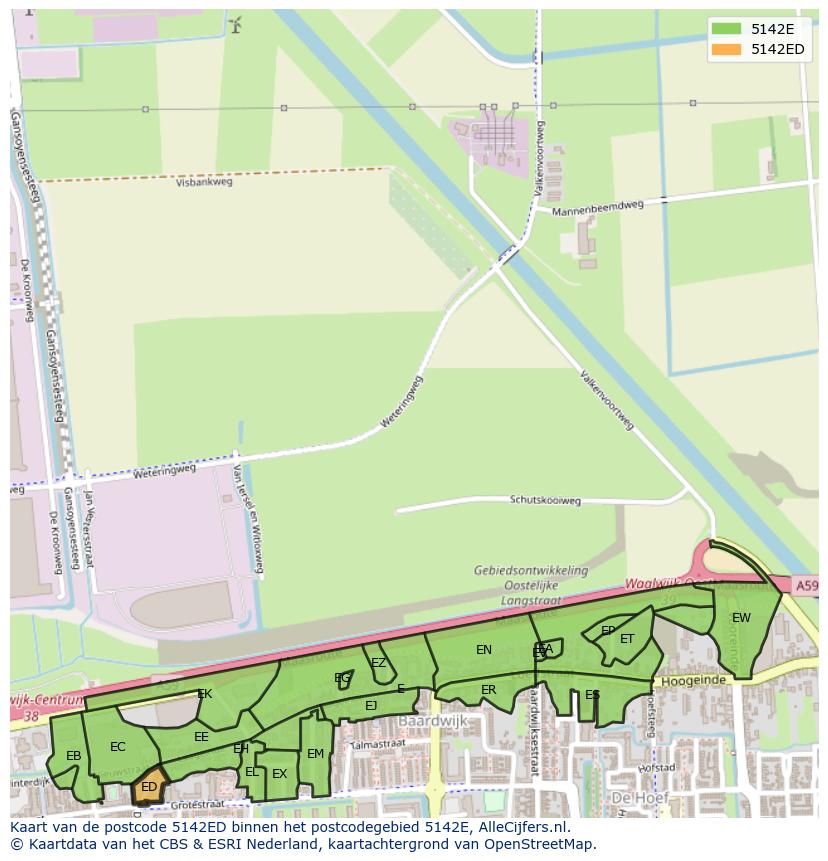 Afbeelding van het postcodegebied 5142 ED op de kaart.