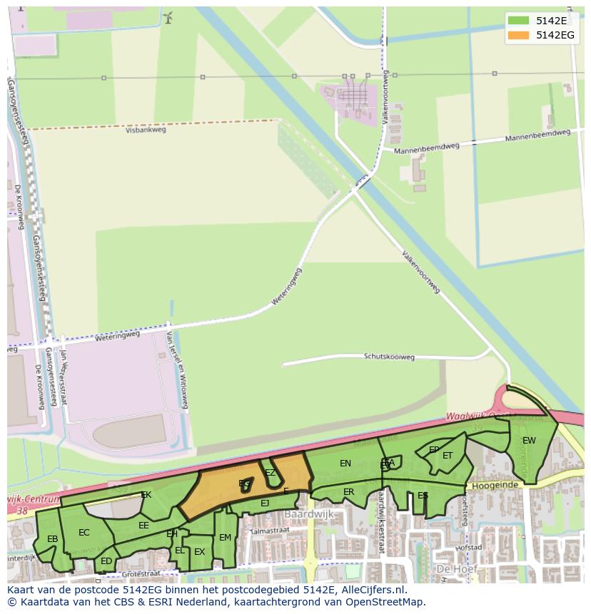 Afbeelding van het postcodegebied 5142 EG op de kaart.