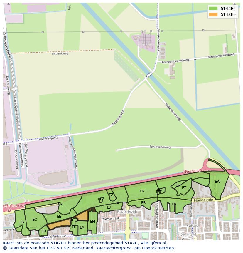 Afbeelding van het postcodegebied 5142 EH op de kaart.
