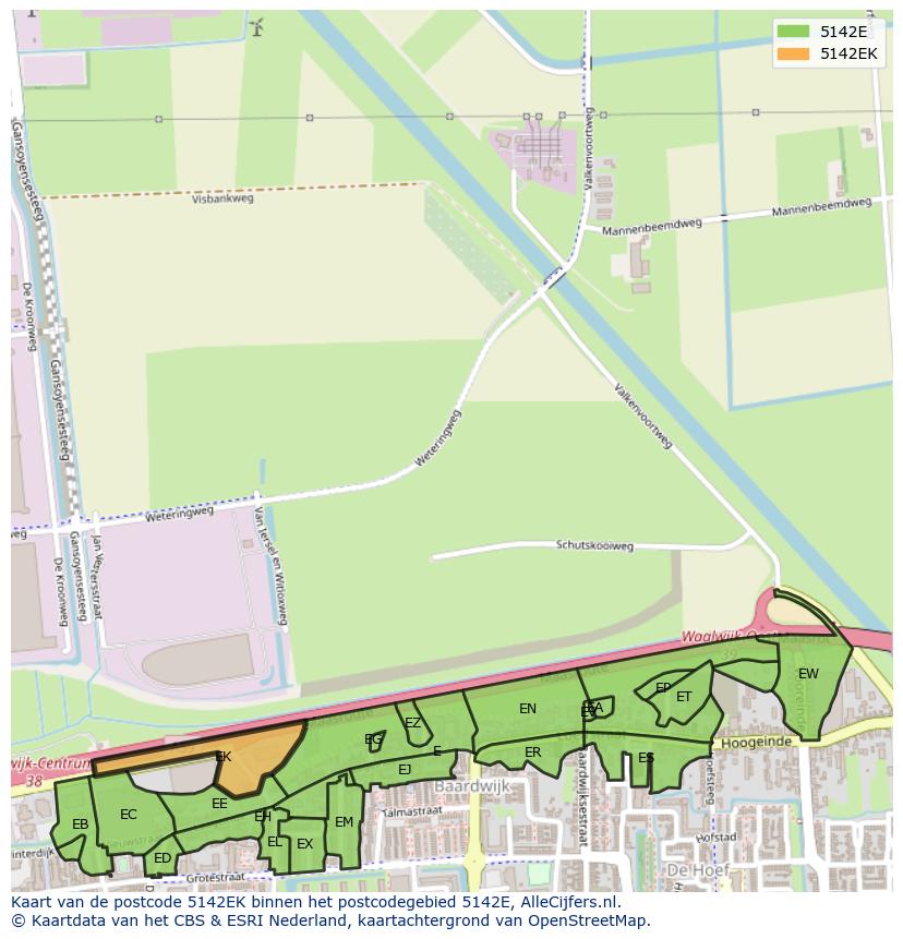 Afbeelding van het postcodegebied 5142 EK op de kaart.