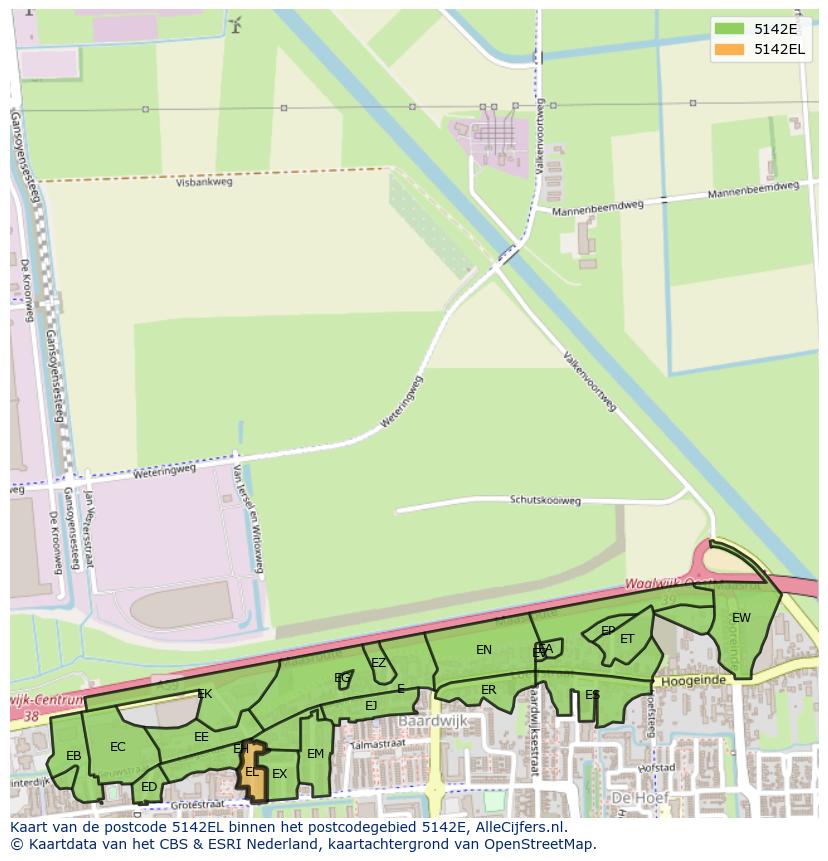 Afbeelding van het postcodegebied 5142 EL op de kaart.