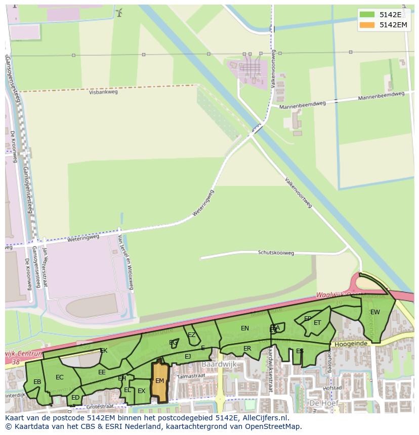 Afbeelding van het postcodegebied 5142 EM op de kaart.
