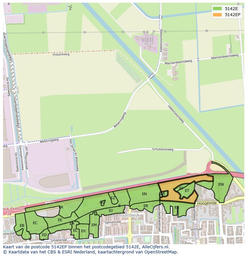 Afbeelding van het postcodegebied 5142 EP op de kaart.