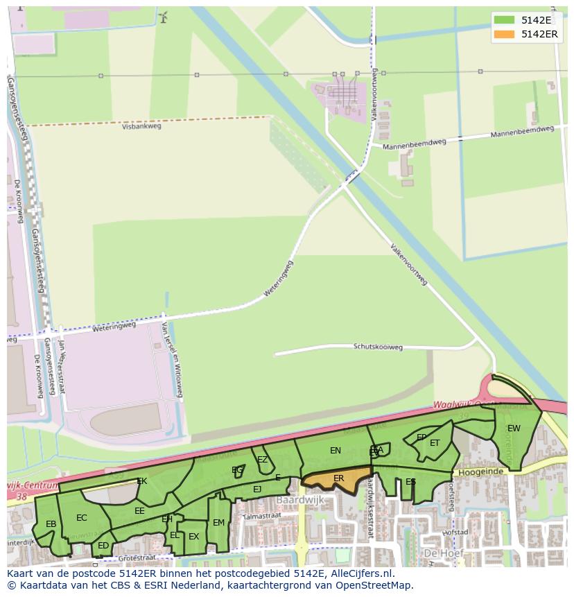 Afbeelding van het postcodegebied 5142 ER op de kaart.