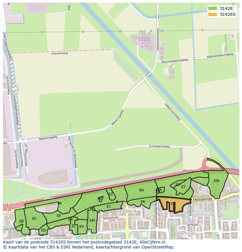 Afbeelding van het postcodegebied 5142 ES op de kaart.
