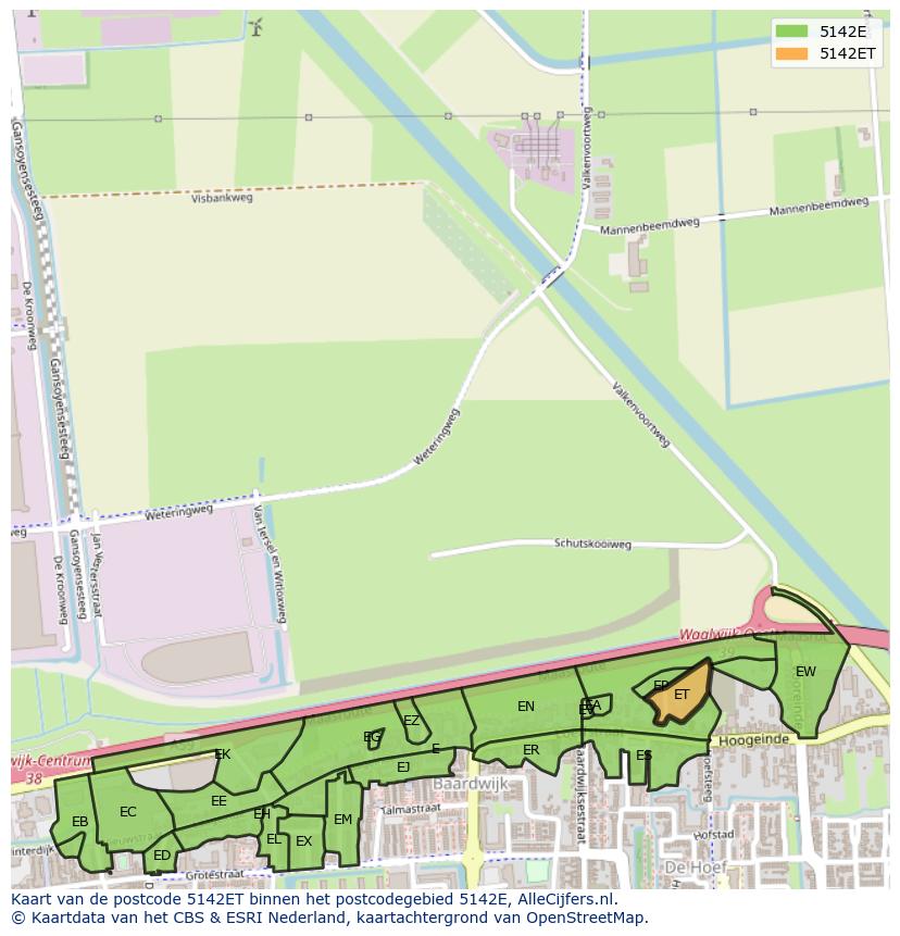 Afbeelding van het postcodegebied 5142 ET op de kaart.
