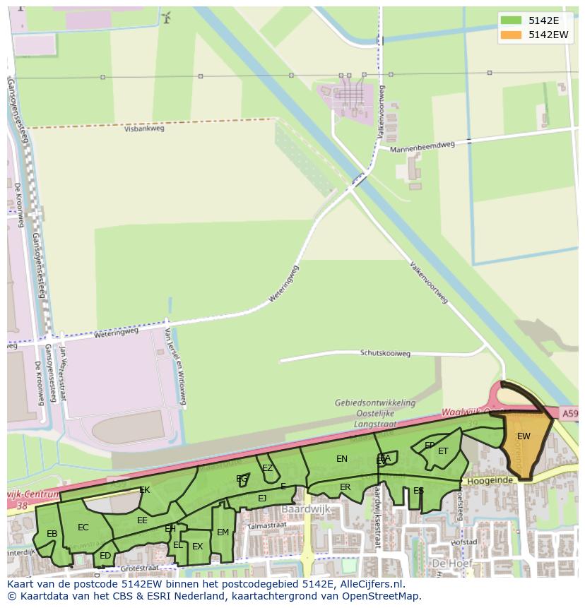 Afbeelding van het postcodegebied 5142 EW op de kaart.