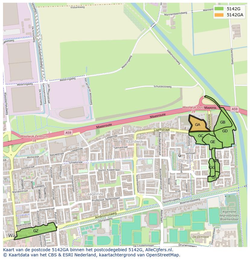 Afbeelding van het postcodegebied 5142 GA op de kaart.