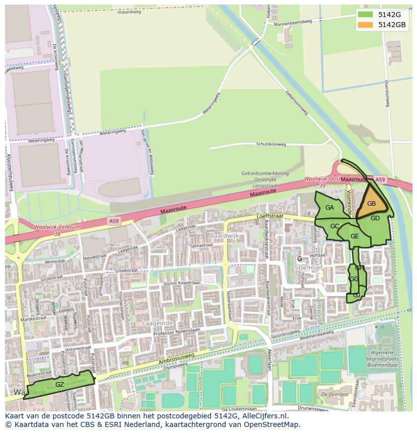 Afbeelding van het postcodegebied 5142 GB op de kaart.
