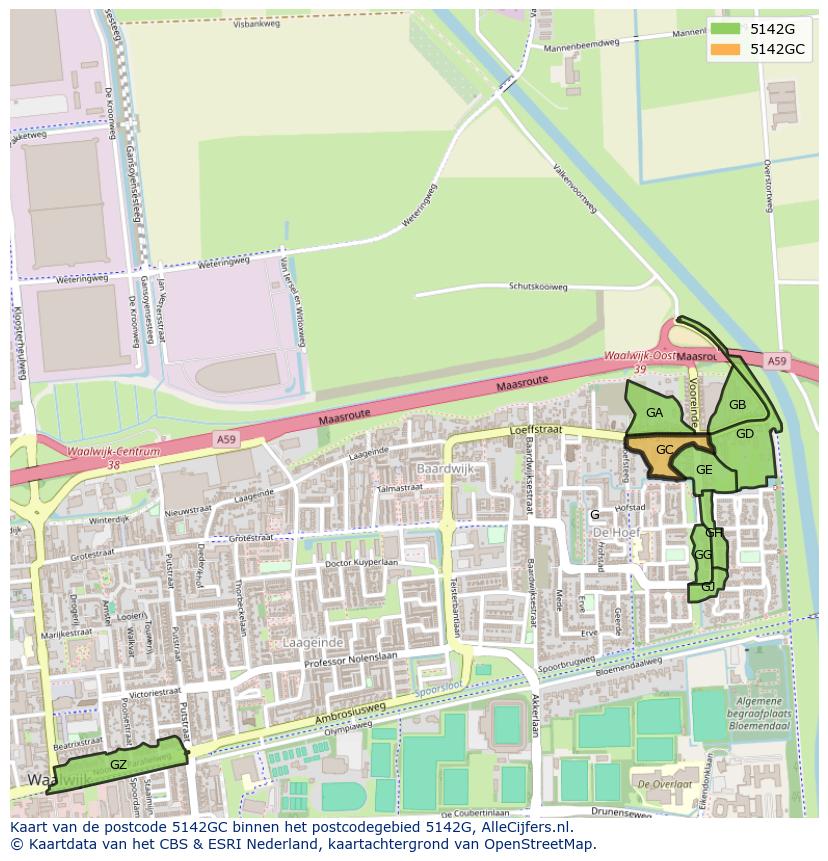Afbeelding van het postcodegebied 5142 GC op de kaart.