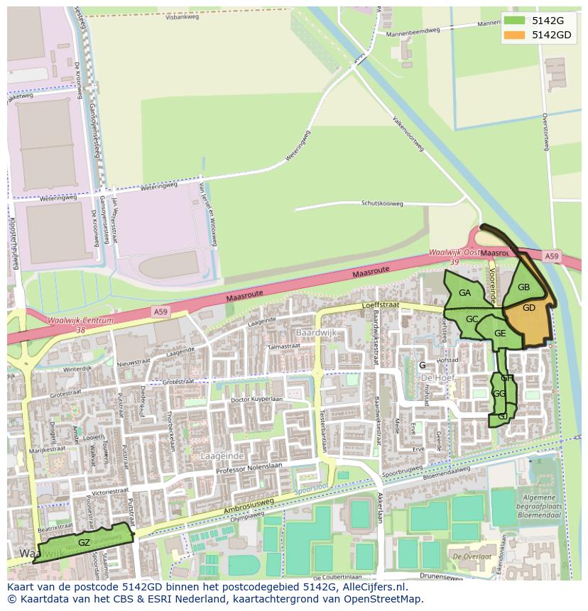Afbeelding van het postcodegebied 5142 GD op de kaart.