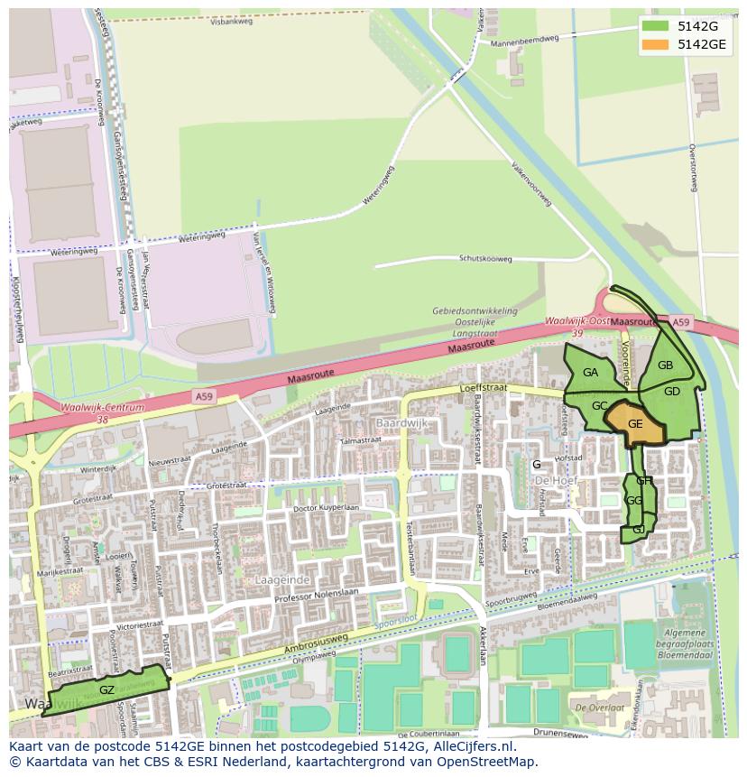 Afbeelding van het postcodegebied 5142 GE op de kaart.