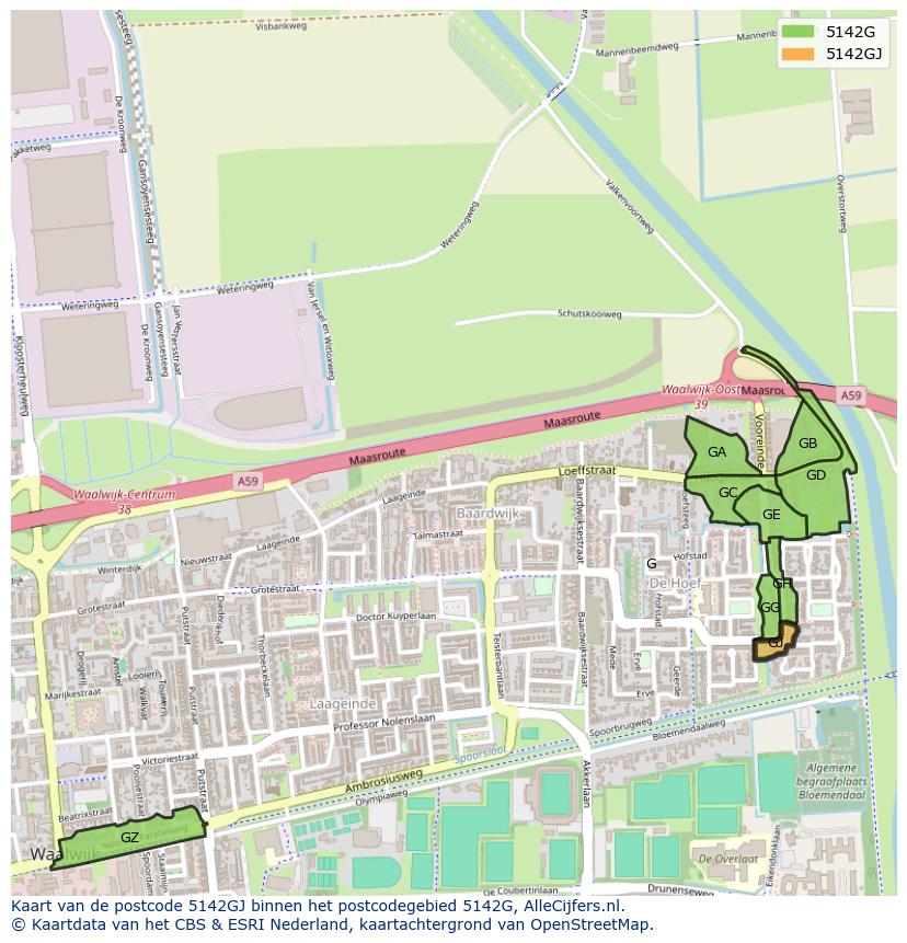 Afbeelding van het postcodegebied 5142 GJ op de kaart.