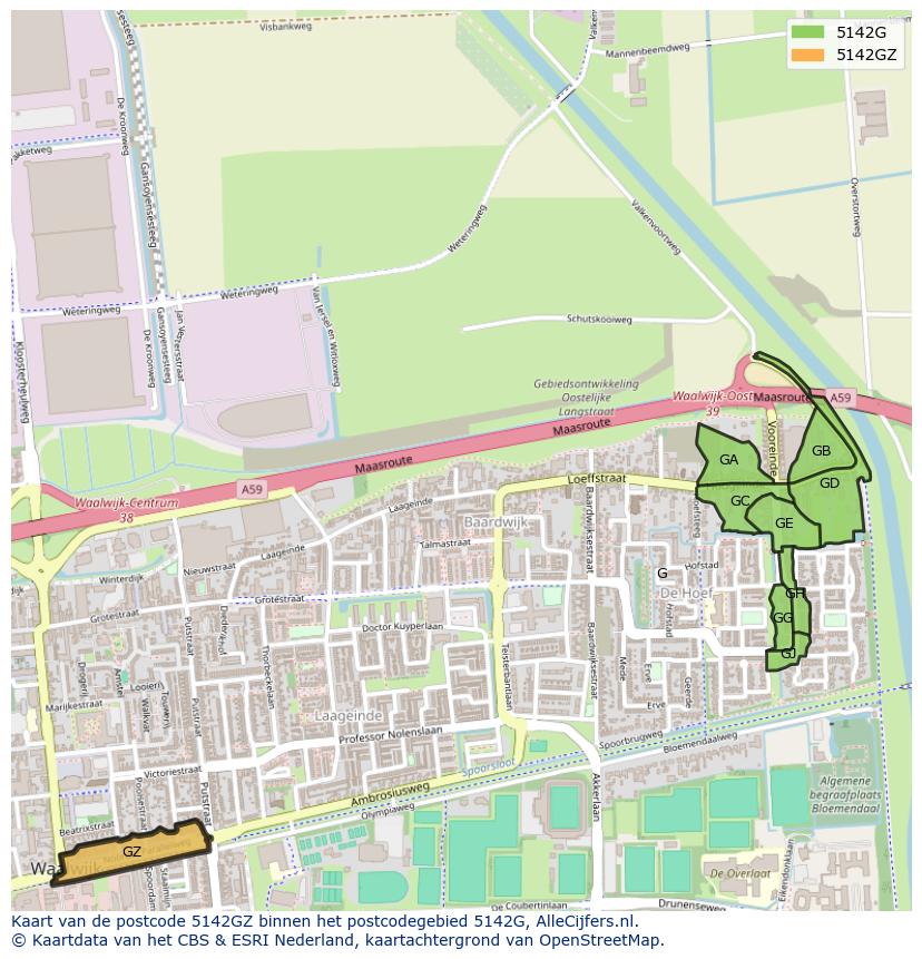 Afbeelding van het postcodegebied 5142 GZ op de kaart.