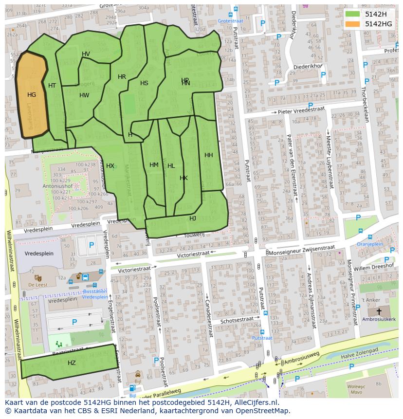 Afbeelding van het postcodegebied 5142 HG op de kaart.