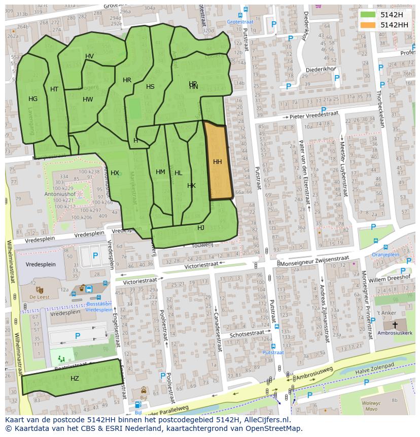 Afbeelding van het postcodegebied 5142 HH op de kaart.