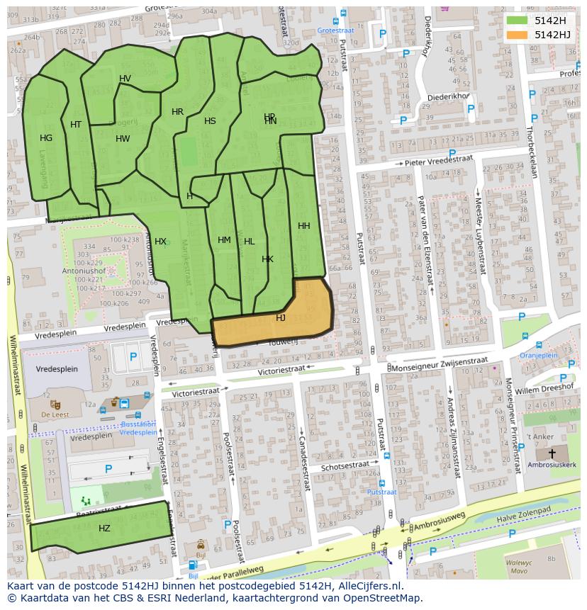 Afbeelding van het postcodegebied 5142 HJ op de kaart.