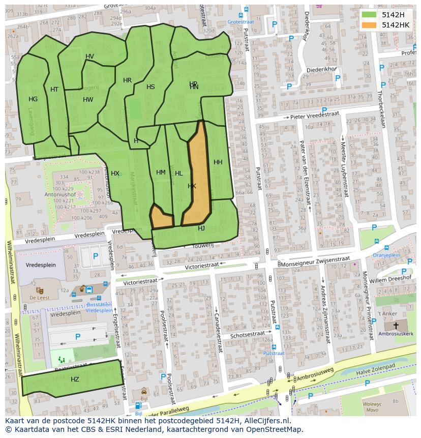 Afbeelding van het postcodegebied 5142 HK op de kaart.