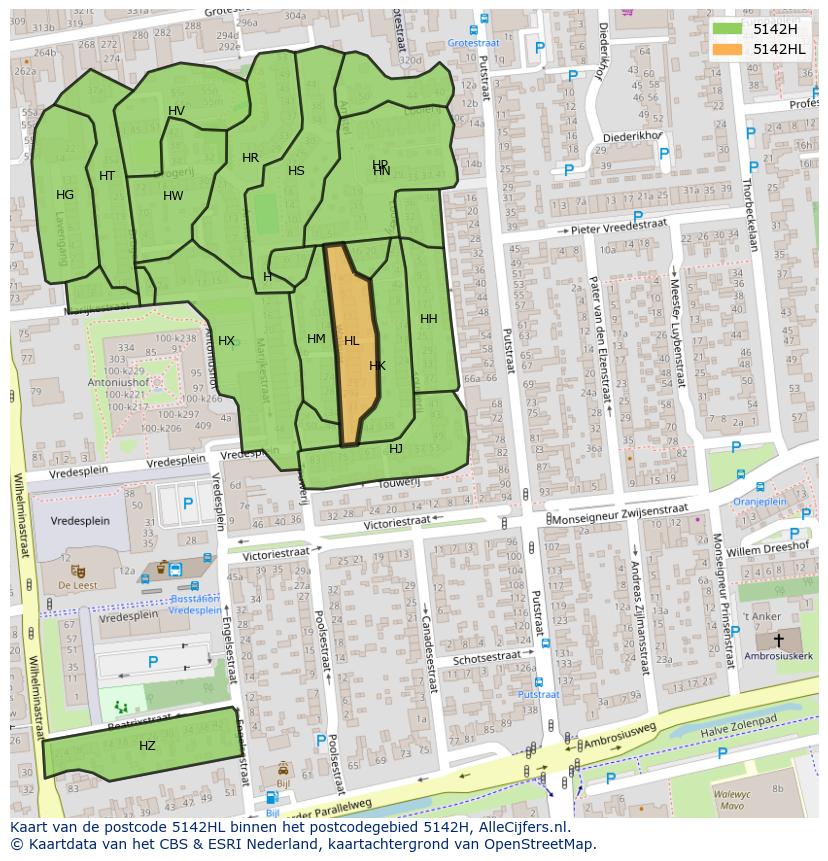 Afbeelding van het postcodegebied 5142 HL op de kaart.