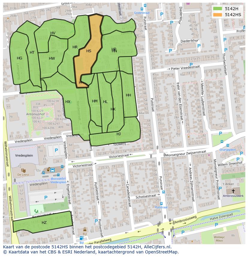 Afbeelding van het postcodegebied 5142 HS op de kaart.