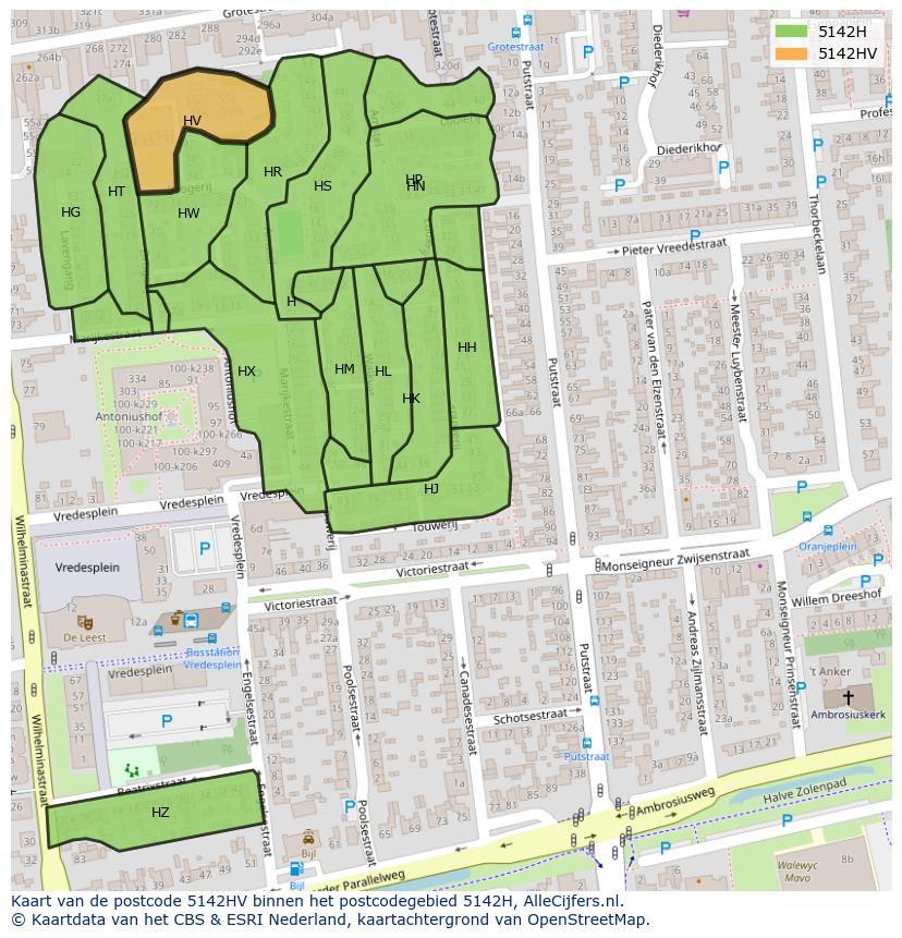 Afbeelding van het postcodegebied 5142 HV op de kaart.